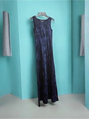 Vintage 90s All That Jazz Maxi Dress Blue Paisley Sz 3/4 Goth Y2K Grunge Minima